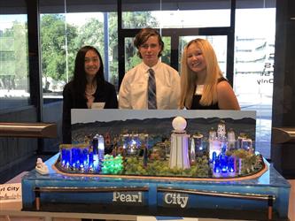 Students with a futuristic city model